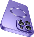 Magnetic for iPhone 15 Pro Max Case [Compatible with MagSafe][Built-in Camera Lens Protector] Slim Soft Silicone Bumper Shockproof Metallic Luster Phone Case (Purple)
