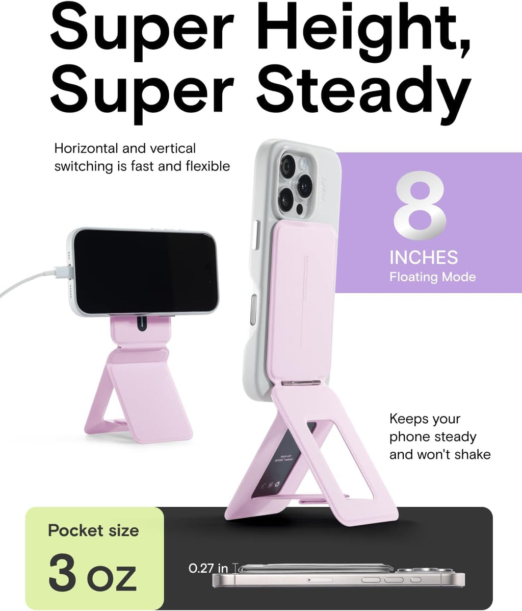 MOFT Phone Tripod Stand Selfie Stick for iPhone, Multi-Angles iPhone Stand, Lightweight & Portable Phone Holder, Strong Magnets, MOVAS Vegan Leather, Travel Essentials, Blush(Without Card Slot)