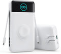 Portable Charger 40800mAh Power Bank with Built-in Cables,Wall Plug and iWatch Charger,6-in-1 QC4.0+25W PD USB C Fast Phone Charging,LCD Display Battery Pack for iPhone 16/15,Apple Watch,Galaxy-White