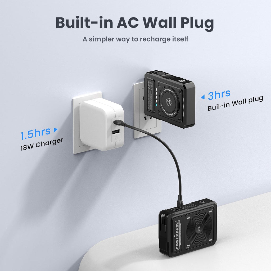 for Magsafe Battery Pack 10000mAh,5-in-1 Magnetic Power Bank Built in AC Plug,Magnetic Wireless Portable Charger for Apple Watch,22.5W Fast Charging Power Bank for iPhone 16 Pro Max/15/14/13/12 Mini