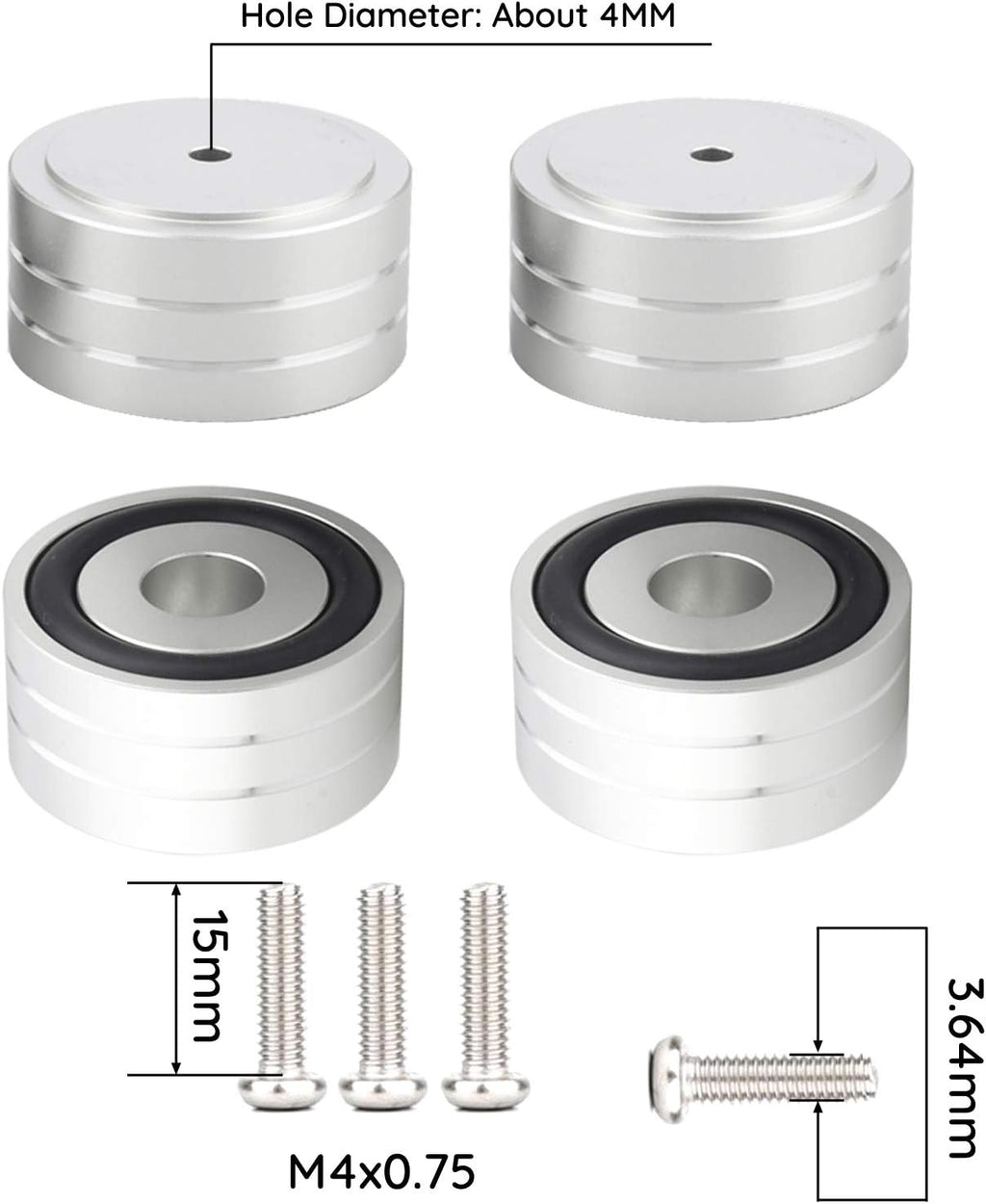 Audiocrast 4X Silver HiFi Speaker Isolation Feet Pad, Aluminum 40x20mm Audio Stand Feet Amplifier Shock Absorber Non-Slip Hi-End Vibration Dampener Floor Protector for Subwoofer DAC CD Turntable Amp
