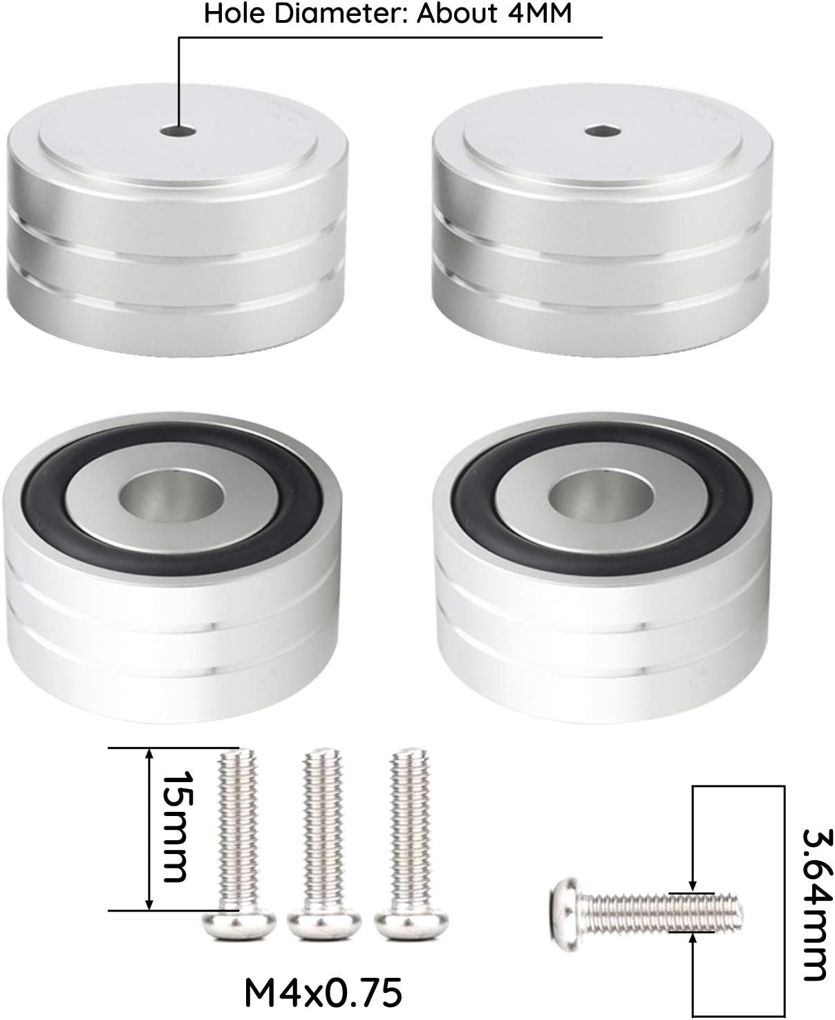Audiocrast 4X Silver HiFi Speaker Isolation Feet Pad, Aluminum 40x20mm Audio Stand Feet Amplifier Shock Absorber Non-Slip Hi-End Vibration Dampener Floor Protector for Subwoofer DAC CD Turntable Amp