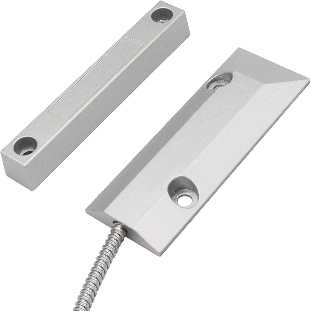 Magnetic Reed Switch Wired Surface Mount Normally Closed NC Contact Sensor Alarm Magnetic Door Switch with 2 Wires, Zinc Alloy Sliver, OC-55