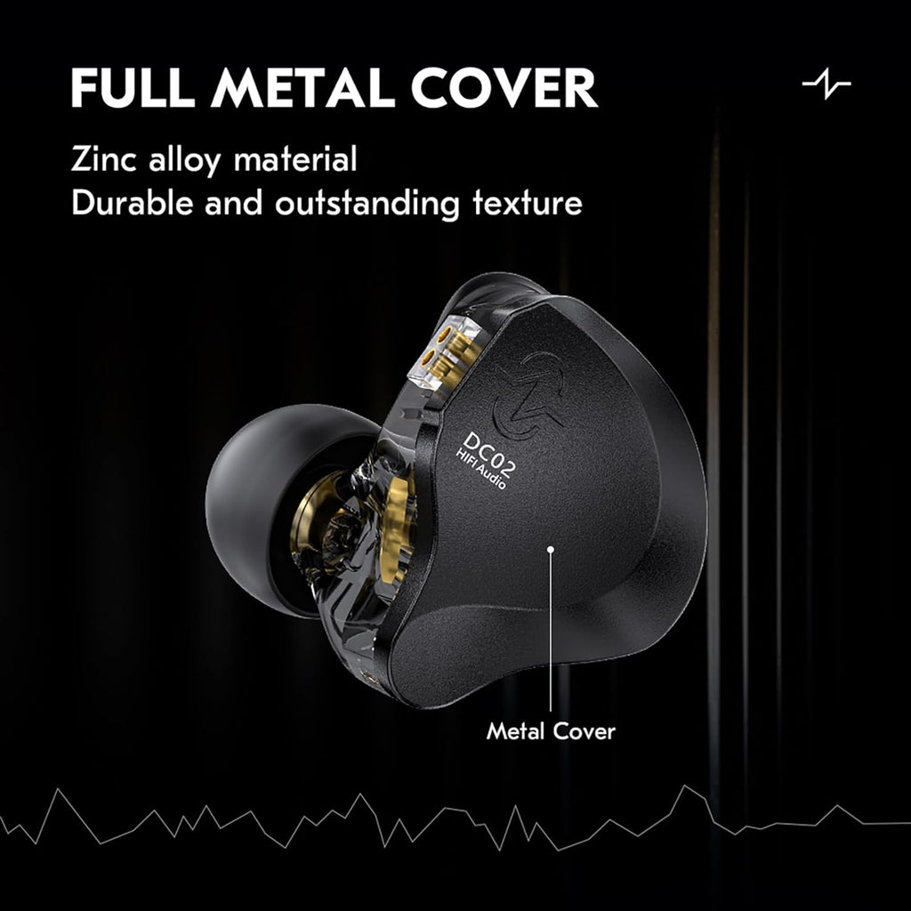 in Ear Monitor Headphones,CCZ DC02 In Ear Monitor Dual Magnetic Circuit DD Wired Earbuds ,Professional Hifi Earphone,Stereo Sound Gaming Earbud,IEM for Gaming,CCZ IEM Earphone for System(Black,No MIC)