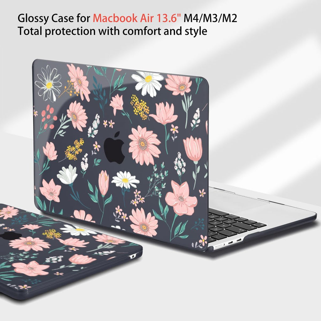 Teryeefi for MacBook Air M4 M3 M2 13 inch Case fits Model A3240 A3113 A2681, Hard Shell for MacBook Air 13.6" 2022-2025 Released with Keyboard Cover+Screen Protector+Type C Adapter, Petal and Flowers
