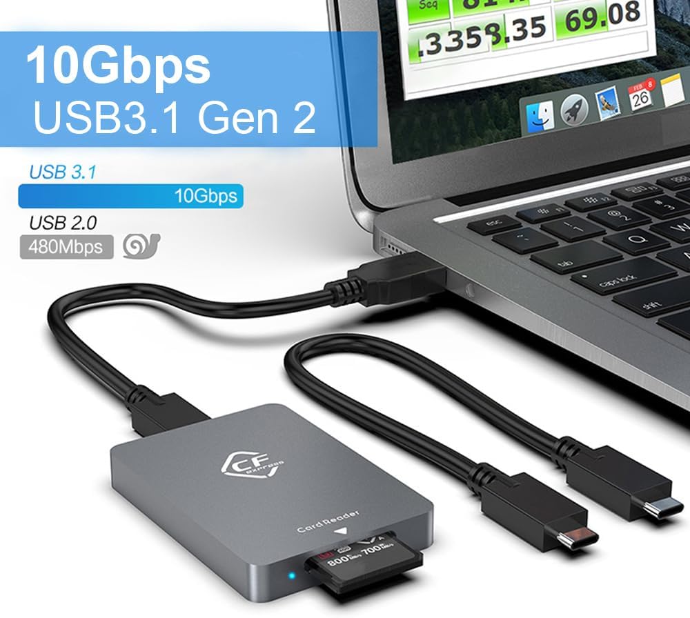 CFexpress Card Reader, USB 3.2 Gen 2 10Gbps CFexpress Tyep B Card Readers, Portable Aluminum Memory Card Adapter, Support for Thunderbolt 3/4 Port, for Professional Filmmakers, Photographers