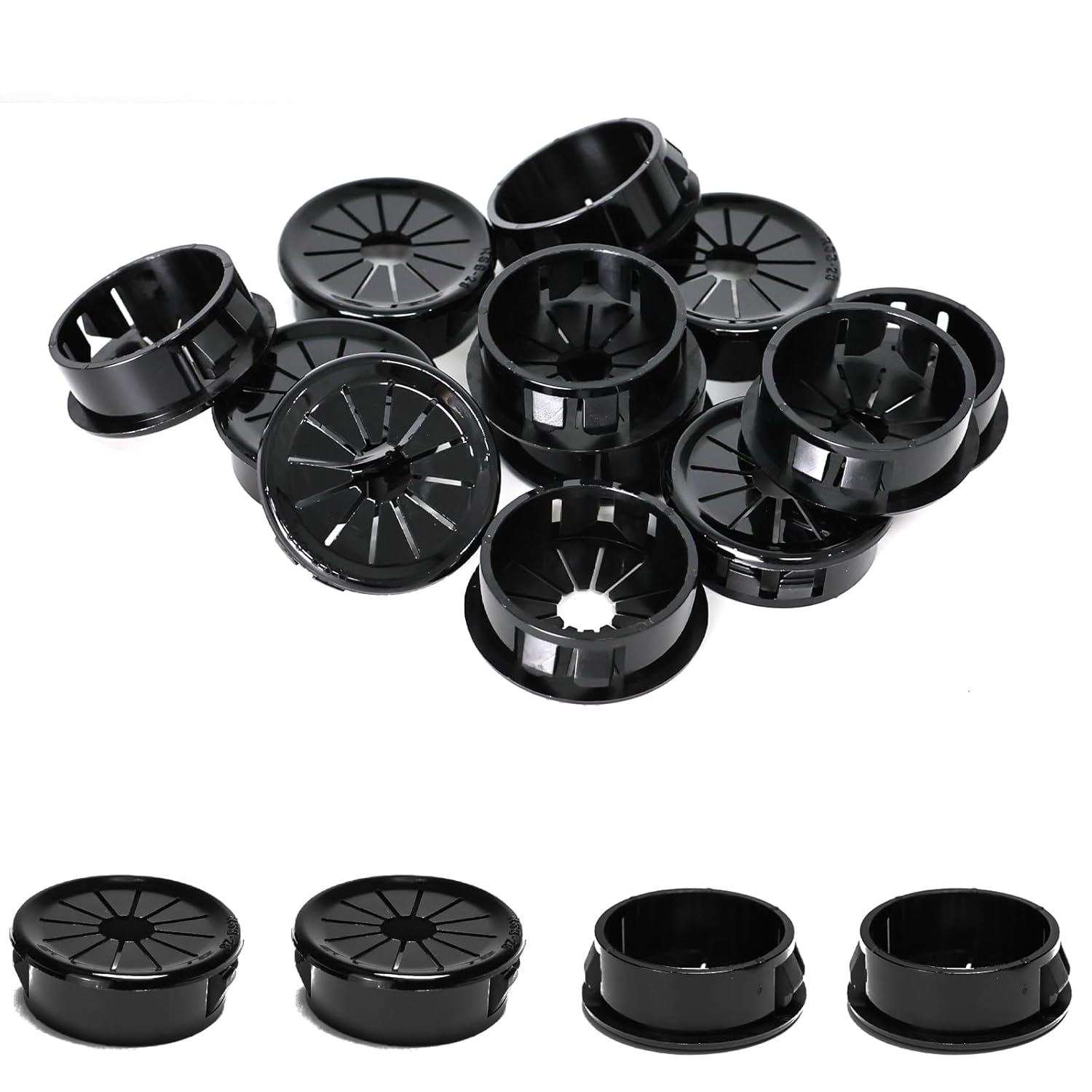 25 Pcs Cable Grommet, Snap Bushing 1-1/8" (28 mm) Mounting Diameter, Flexible Petal-Shaped Buckle Round Nylon Desk Grommet for Wires Through Countertop Cord Organizer and Protection, Black