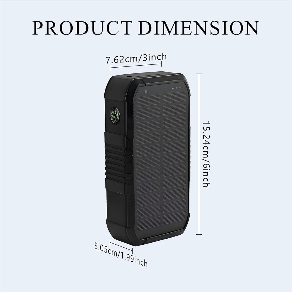 Solar Power Bank 66800mAh Built in Hand Crank and 4 Cables 22.5W Fast Charge,Camping Essentials/SOS/Strobe/Strong Flashlights,Compass Solar Portable Charger Power Bank (Black)