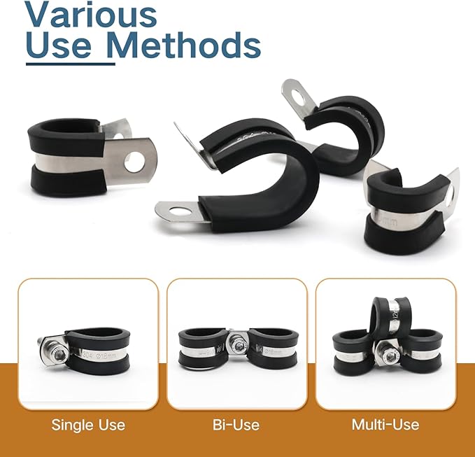 ZIPCCI 1 Inch Cable Clamp, 15 Pack Stainless Steel Wire Clamp, Rubber Metal - Image 4
