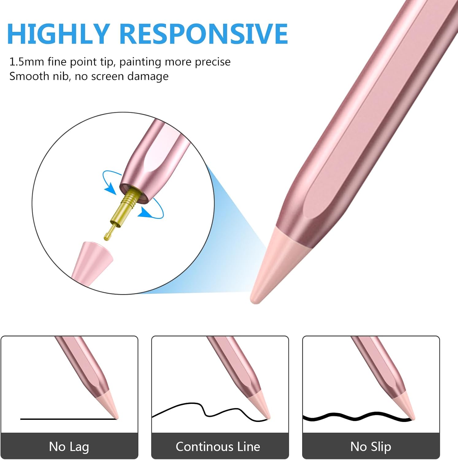 Stylus Pen for iPad 2018-2023 with Palm Rejection, Active Pencil for iPads 10th/9th/8th/7th/6th, for iPad Pro 11/12.9 inch, for iPad Air 5th/4th/3th Gen, for iPad mini 6th/5th Gen (Rose Gold)