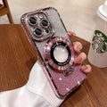 Magnetic Kickstand (Glitter Lens Protector ) Case for IPhone 15 14 13 12 Pro Max (Compatible with Magsafe ) Sparkling Diamond Cover Glitter Shiny Rhinestone Cases (Pink,for iPhone 13 Pro)