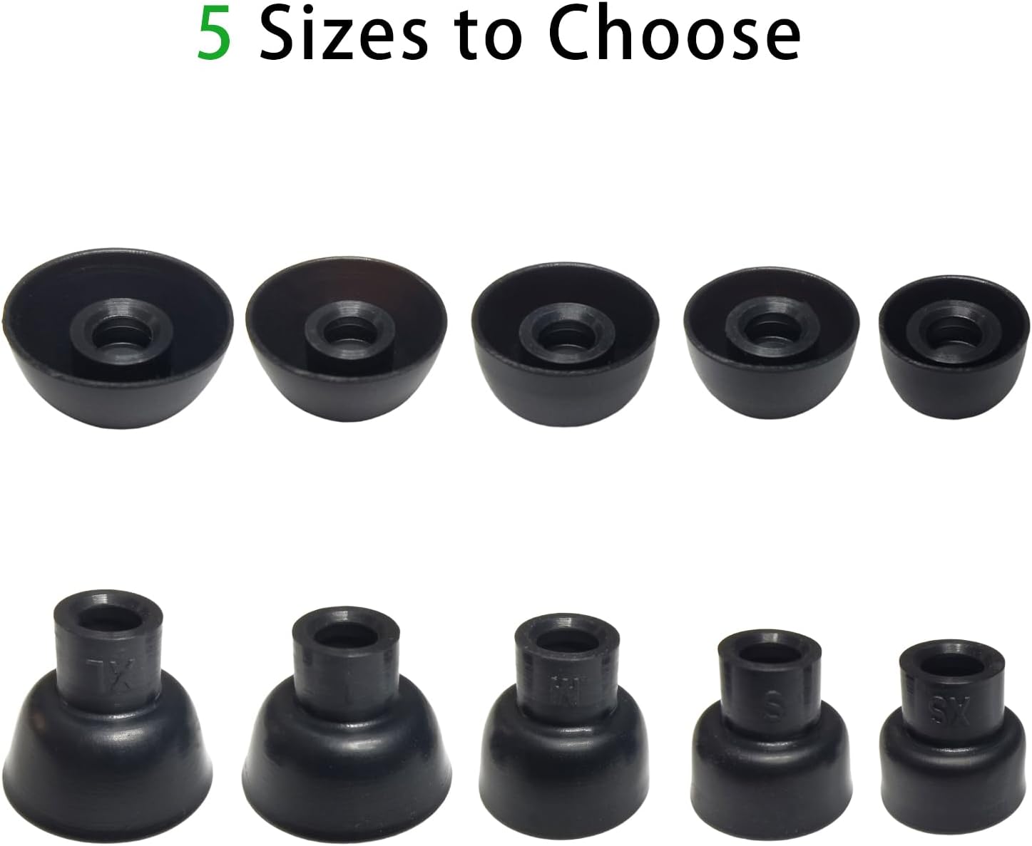Silicone Earbuds Tips for Powerbeats Pro2 Replacement Ear Tips 10 Pairs XL/L/M/S/XS - Compatible with Beats Studio Buds/Beats Fit Pro/Solo Buds, Black