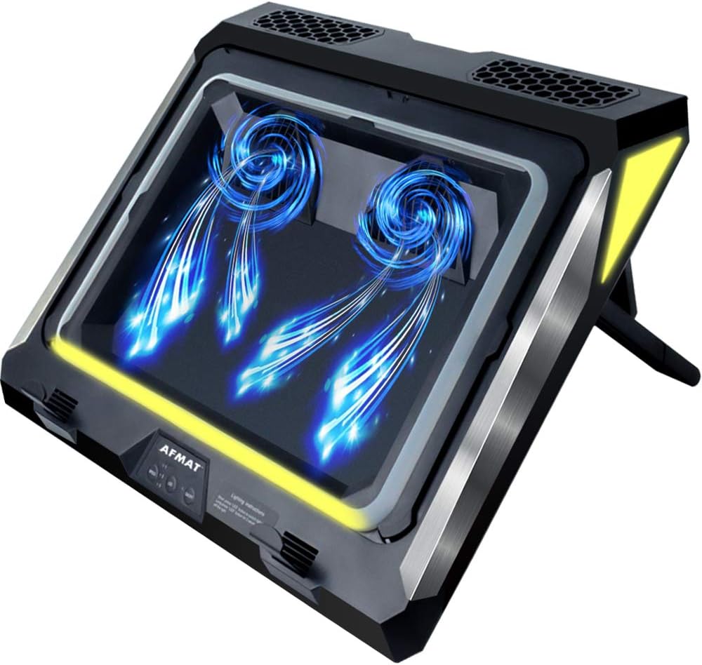AFMAT Gaming Laptop Cooling Pad, 4500RPM Laptop Cooling Pad with Turbo-Fans, USB Ports, Colorful Lights - CPU Temperature Drops 20-30 ℃ Within Seconds - for 14-17.3 inch Laptops