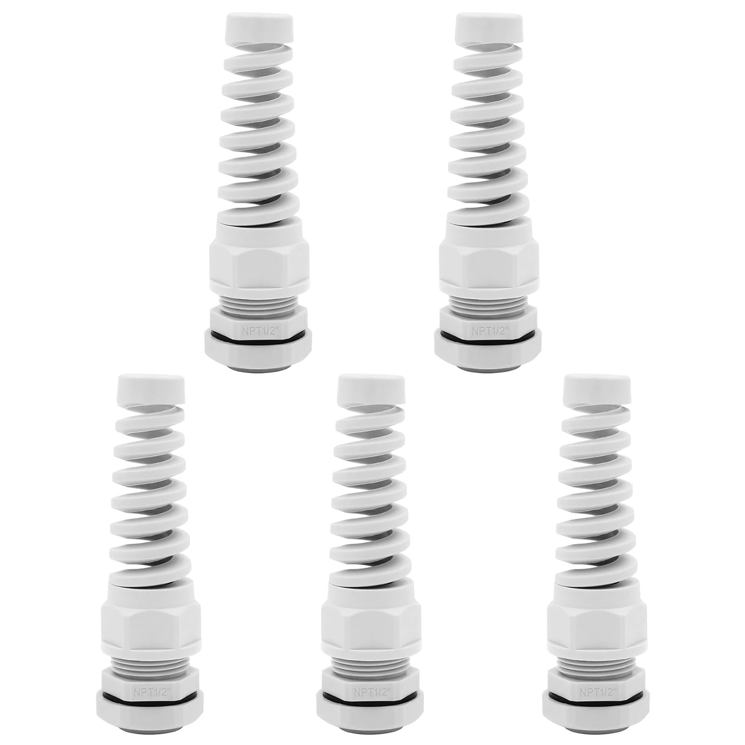 Strain Relief Cord Connector,LISTENJIALE 5Pcs NPT 1/2" Waterproof Cable Gland Flex Spiral Strain Relief Adjustable 6-12mm Cable Connector Nylon Joint with Gaskets(Grey)