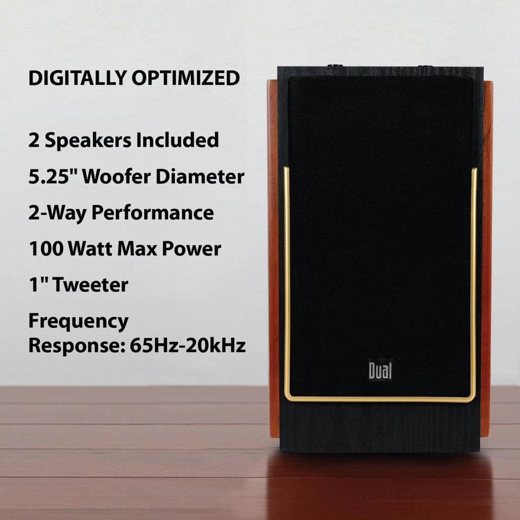 Dual Electronics LUHSL20B Cherrywood and Black 2-Way Bookshelf Speakers with Bluetooth | Home Stereo, PC | Loud & Deep Rich Bass | Wireless Remote Control | Smart Speaker Dock | Sold in Pairs