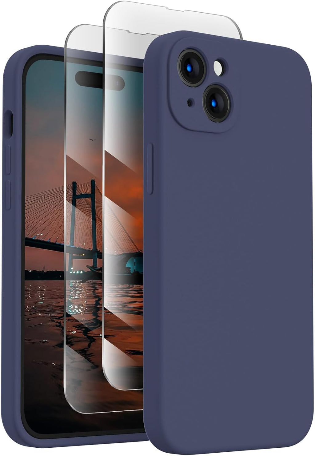 FireNova Designed for iPhone 15 Case, Silicone Upgraded [Camera Protection] Phone Case with [2 Screen Protectors], Soft Anti-Scratch Microfiber Lining Inside, 6.1 inch, Navy Blue