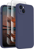 FireNova Designed for iPhone 15 Case, Silicone Upgraded [Camera Protection] Phone Case with [2 Screen Protectors], Soft Anti-Scratch Microfiber Lining Inside, 6.1 inch, Navy Blue