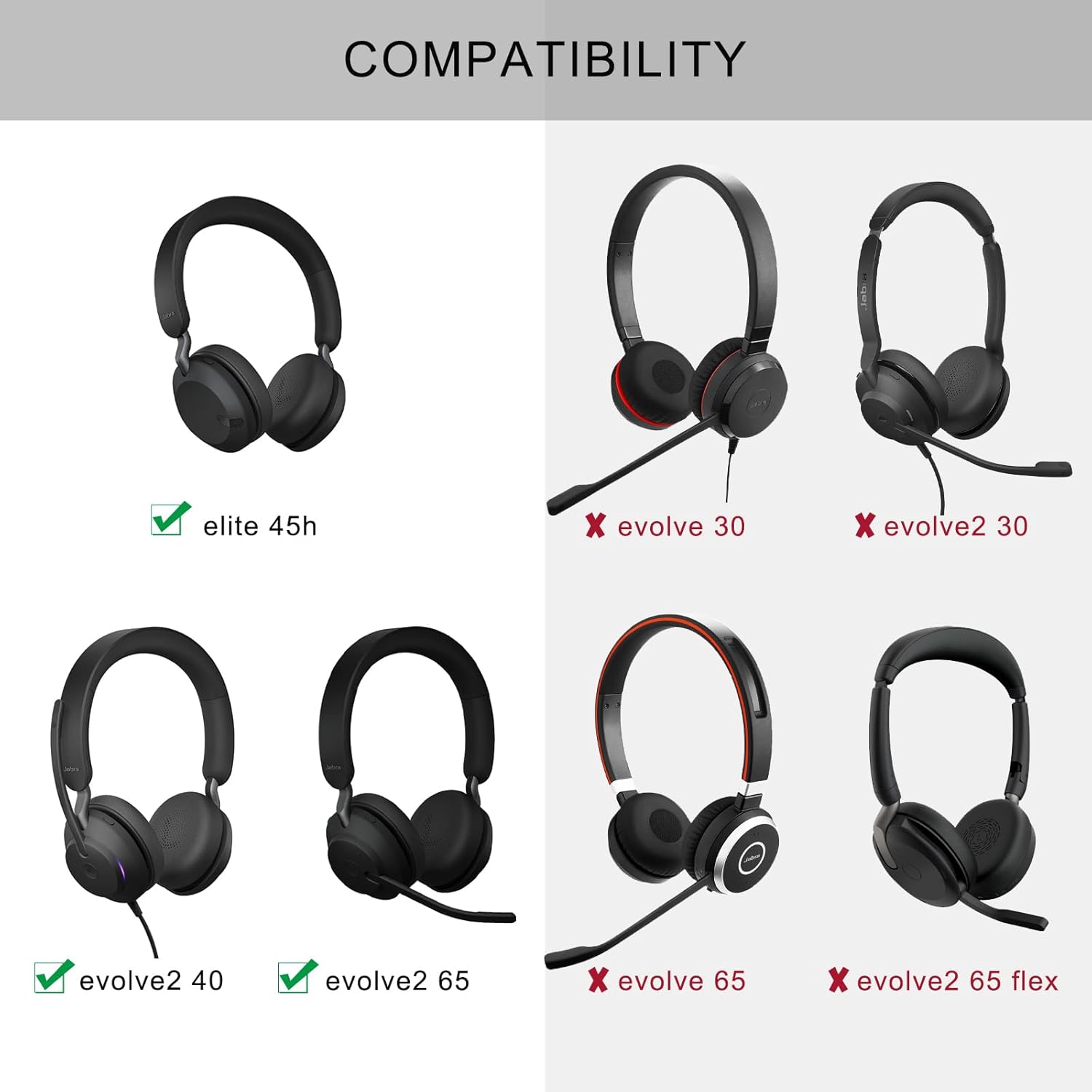 Ear Pads for Jabra Elite 45h - Replacement Ear Cushions for Evolve2 65 40 MS UC USB On-Ear Wireless Headphones - Protein Leather Memory Foam (Navy Blue)