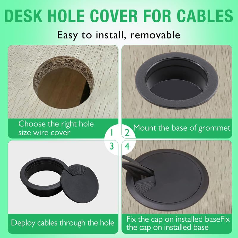 5 Pcs Desk Grommet 3-1/8" / 80 mm, Desk Cord Hole Cover, Cable Grommet ABS Plastic, Desk Hole Grommet for Home & Office Pc, Detachable Adjustable Cable Cord Organizer-White