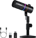 EJoy D10 PRO(D) Wireless USB Gaming Microphone – RGB Dynamic Mic with Wired/Wireless Modes, XLR/USB-C, Real-Time Monitoring, 45H Battery, Studio Mic for Gaming, Streaming, Podcast, Recording (Black)
