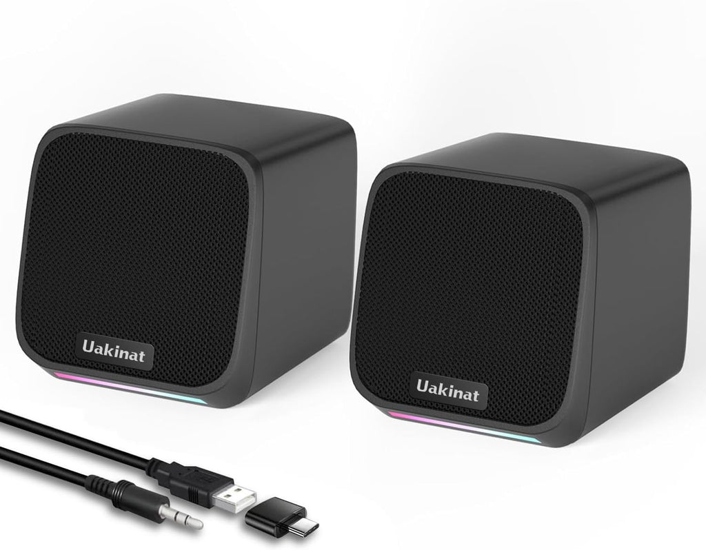 Computer Speakers with Colorful RGB Lights, USB Powered 3.5mm Aux- in Mini PC Speakers, Small Computer Speakers USB Powered 3.5mm Aux Speaker for PC,Laptop,Tablet,Phone