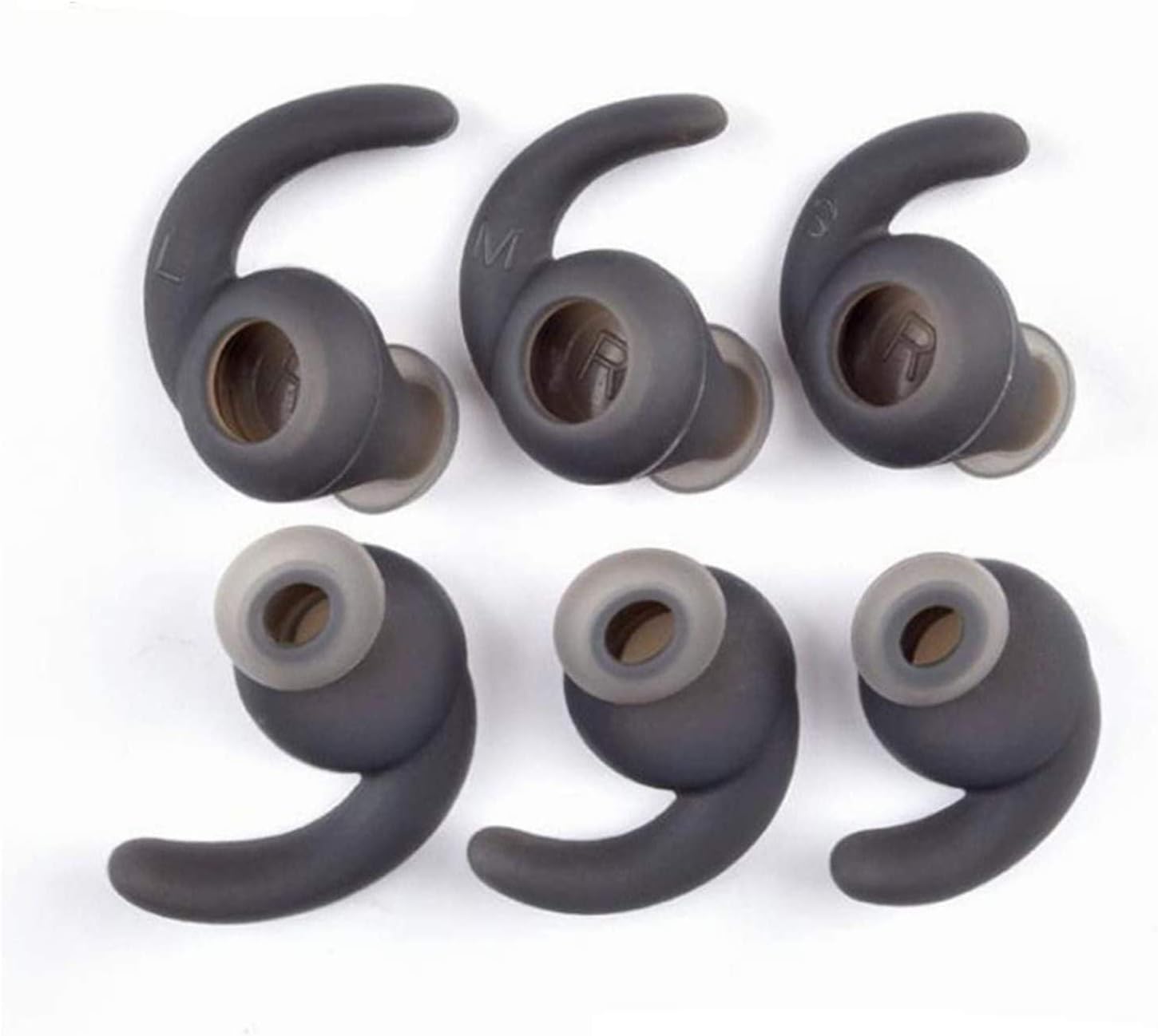 3 Pairs (S M L) Silicone Eargel Replacement Earbuds Eartips Compatible for Synchros Reflect BT Sports Wireless in-Ear Earphones (Dark-Grey)