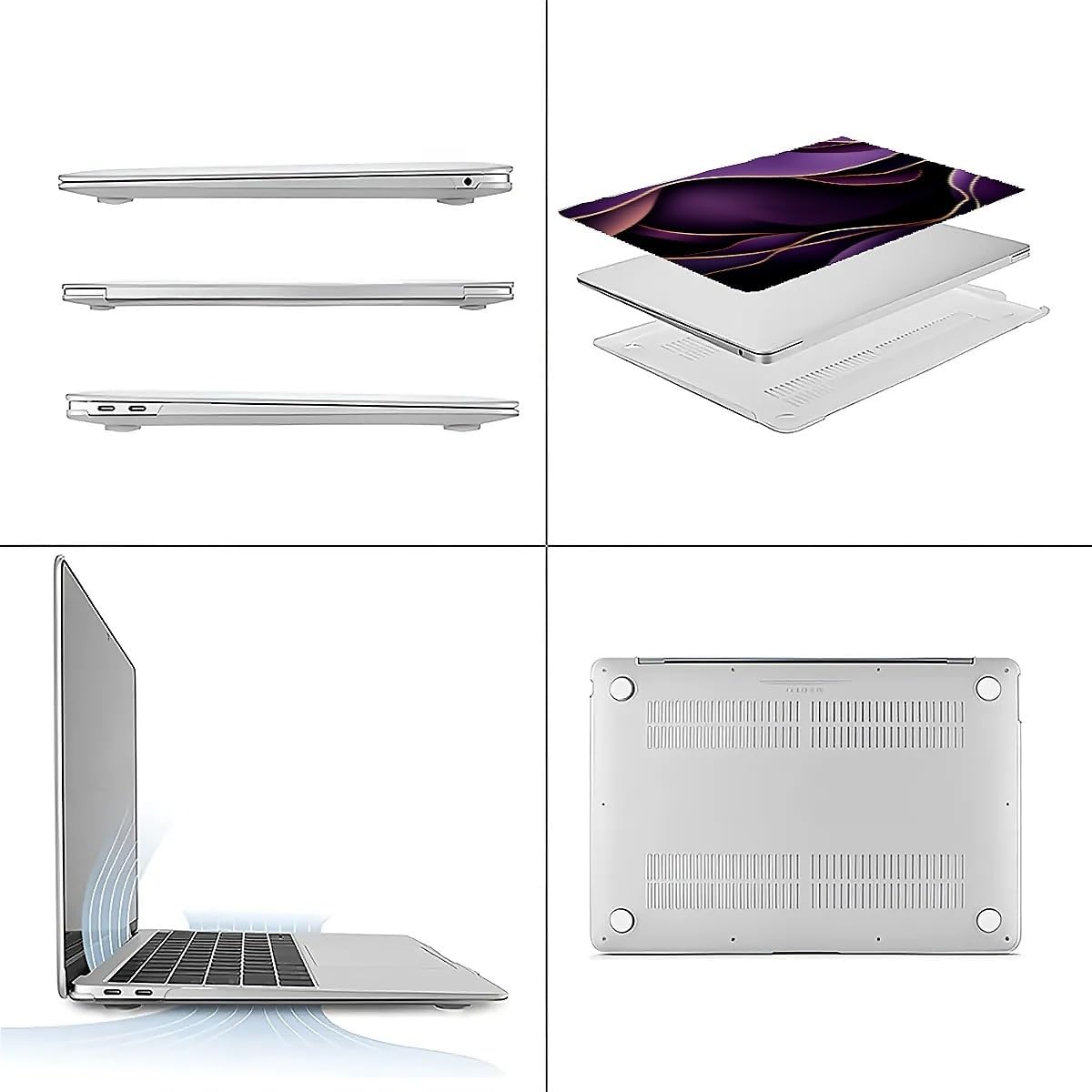 Compatible with MacBook Air 13.3 13.6 Inch Case 2022 2021 2020 2019 Plastic Hard Shell Case Cover,13.3 Air (A1932/A2179/A2337), Purple and Gold Color Line