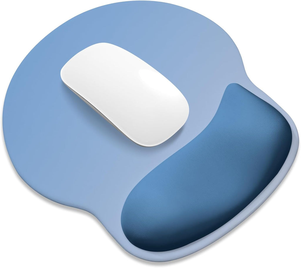 ITNRSIIET Ergonomic Mouse Pad with Wider Memory Foam Wrist Rest +17%, Curved Cushion Reduces Pressure 20%, Pain Relief, Non-Slip, Smooth, Cute Color Desk Accessory, 9.85 x 9 inch, Gradient Blue Ombre