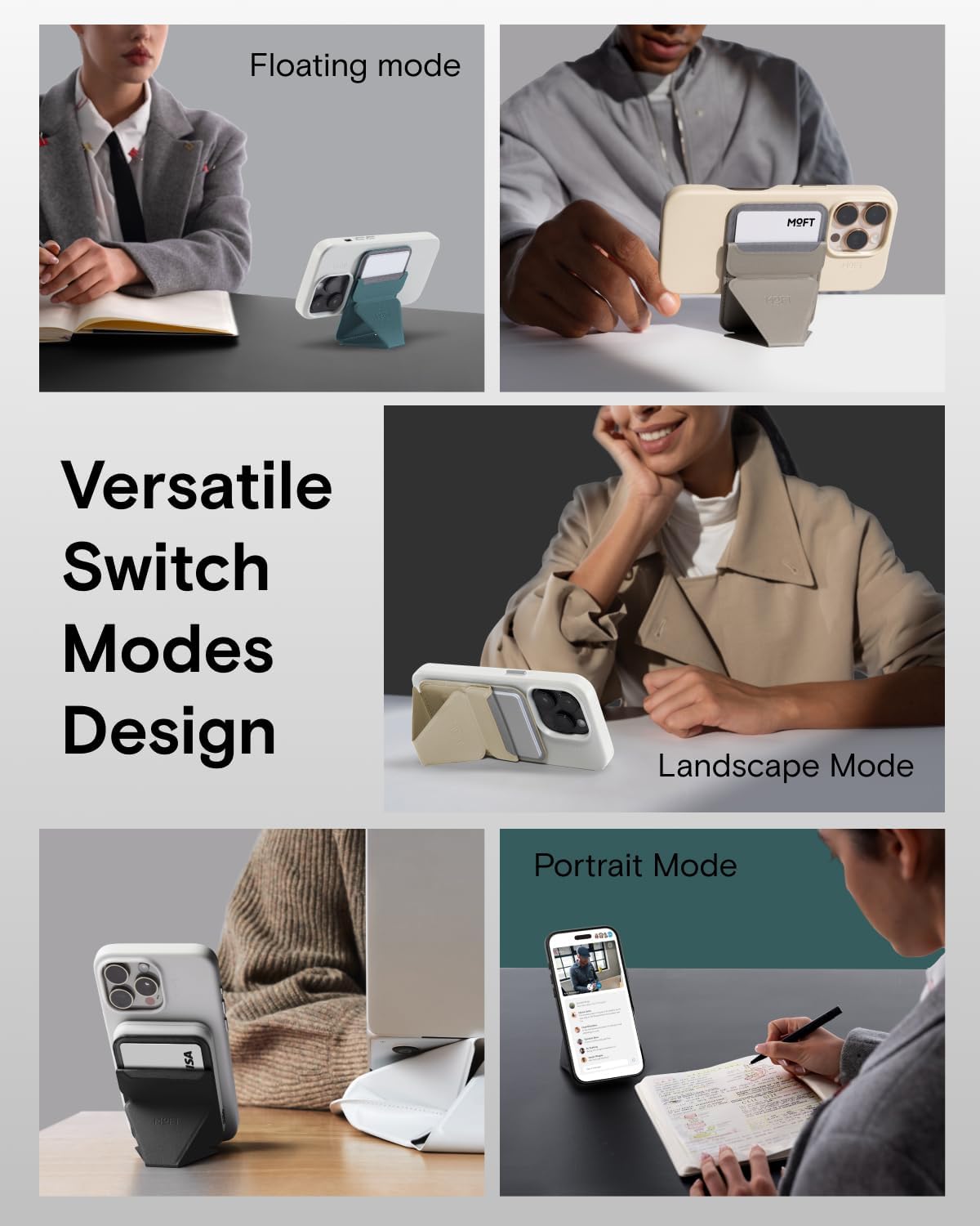 MOFT Magnetic Wallet Stand Compatible with iPhone 16/15/14/13/12 Series, Angle Adjustment & Magsafe Compatible MOVAS Phone Stand,BlackBerry