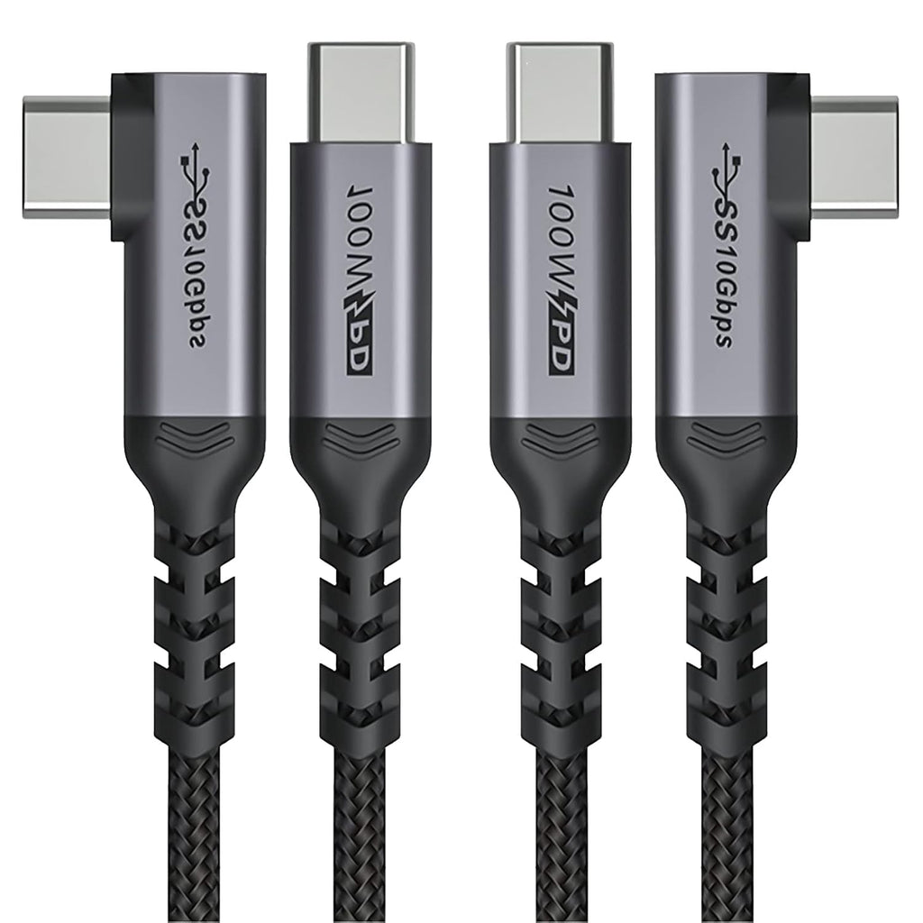 USB C to USB C Cable 100W,[2-Pack 6.6ft Right Angle] USB 3.1 Fast Charging Cord 90 Degree 20V/5A Type C PD Cable Compatible for iPhone 15/15 Plus/15 Pro/15 Pro Max/MacBook Pro 2022