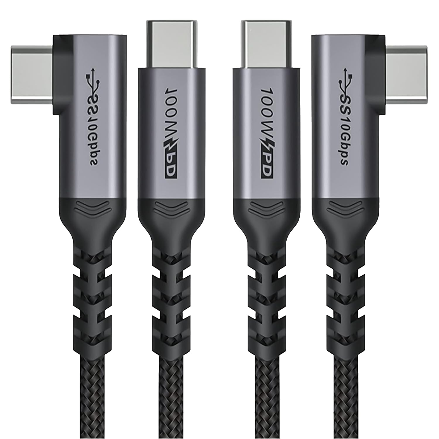 USB C to USB C Cable 100W,[2-Pack 6.6ft Right Angle] USB 3.1 Fast Charging Cord 90 Degree 20V/5A Type C PD Cable Compatible for iPhone 15/15 Plus/15 Pro/15 Pro Max/MacBook Pro 2022