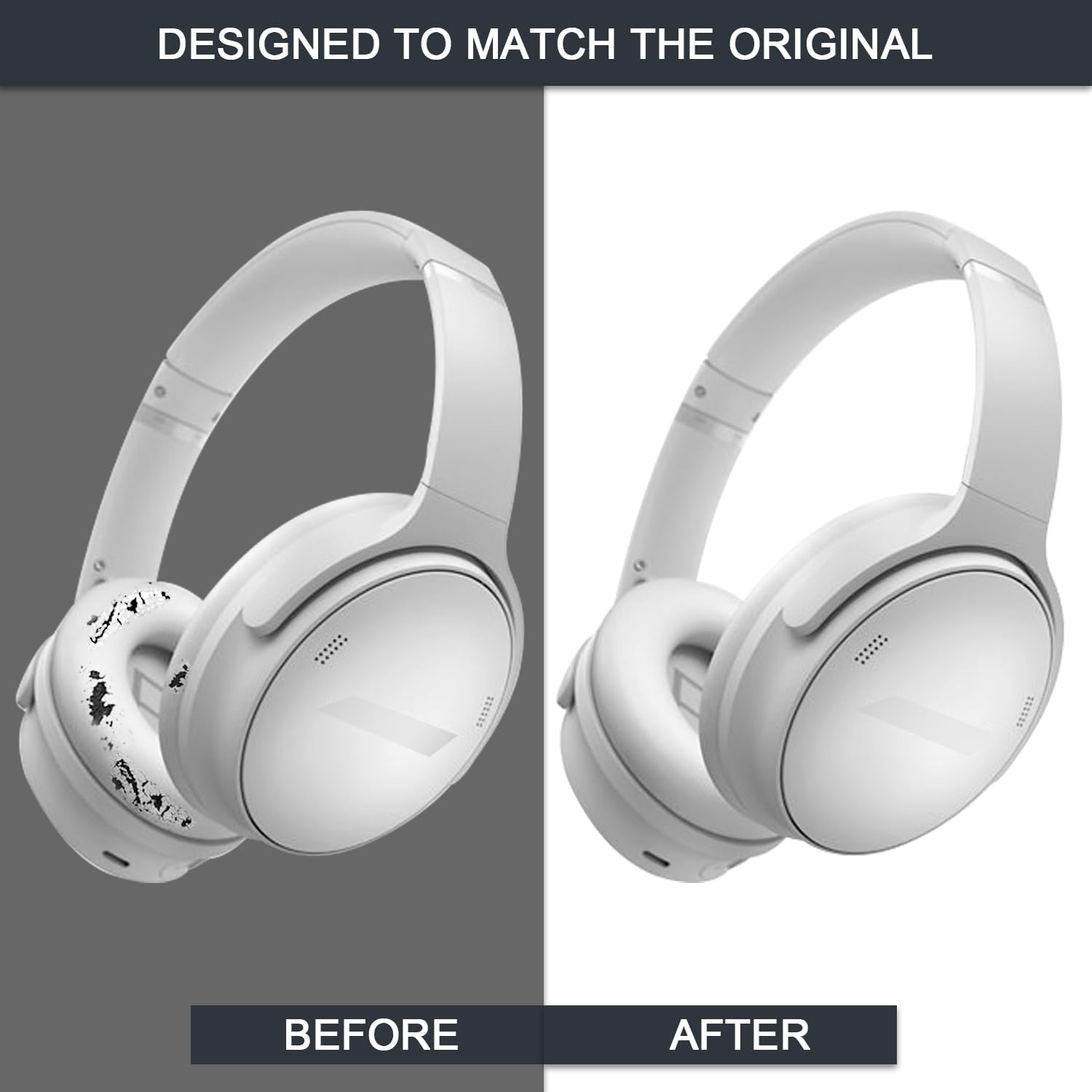 Ear Pads for Bose Quiet Comfort 35 Soft Protein Leather Replacement Earpads Ear Cushions Ear Pad for Bose QC 45/35 / 25/15 QC2 / Ae2 / Ae2i / Ae2W / Sound Link/Sound True (QC45-White$White)