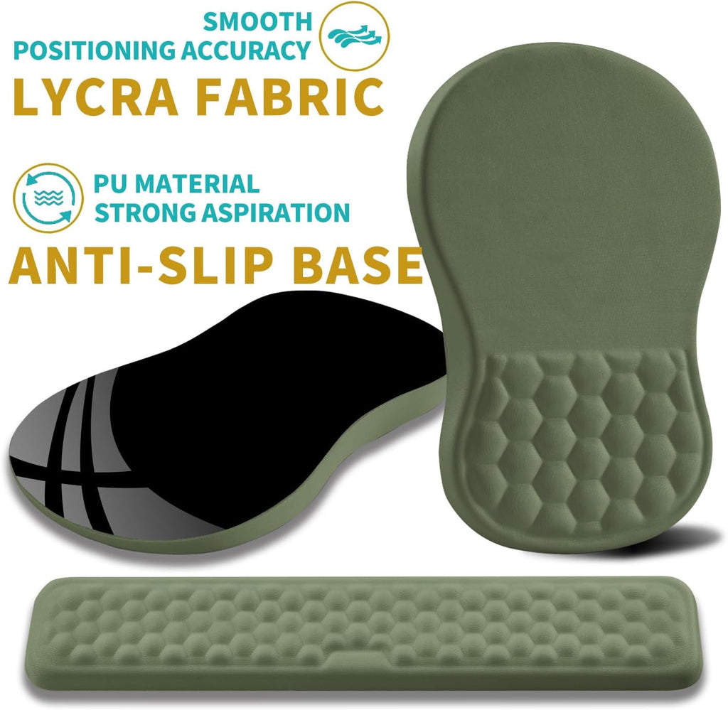 Hokafenle 2 in 1 Ergonomic Mouse Pad Wrist Support & Wrist Rest for Computer Keyboard Set, with Relieve Carpal Tunnel Pain Massage Bulge and Full Memory Gel Design (2In1 Set, Dark Green)