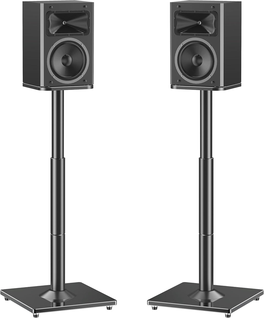 MOUNTUP Universal Speaker Stands Pair 28.3" to 37.4" Height Adjustable Floor Speaker Stands, Holds Bookshelf & Satellite Speaker Large Speaker, Up to 22LBS Cable Concealing 9.8" Plate Black MU9132-L
