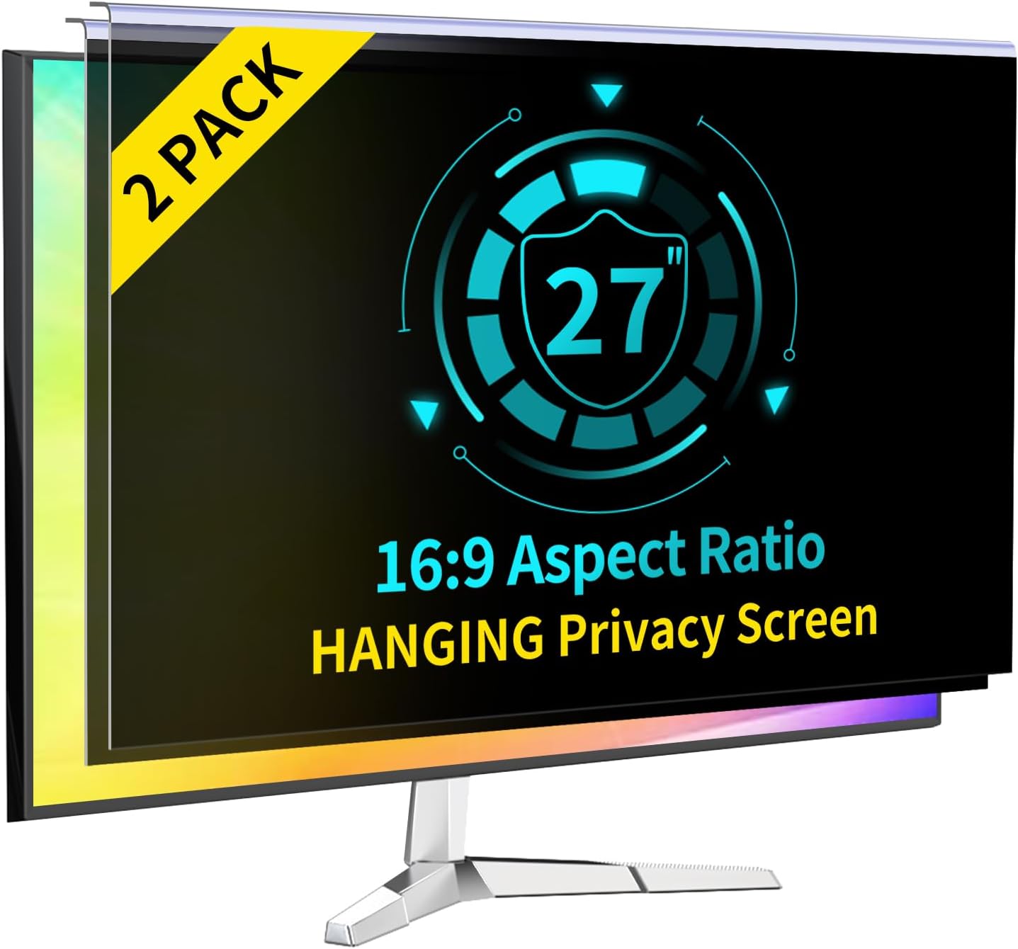 [2-Pack 27 Inch Computer Privacy Screen Filter for 16:9 Monitor, Anti-Blue Light, Anti-UV Blue Light Blocking Removable Privacy Protector Shield,Hanging Type