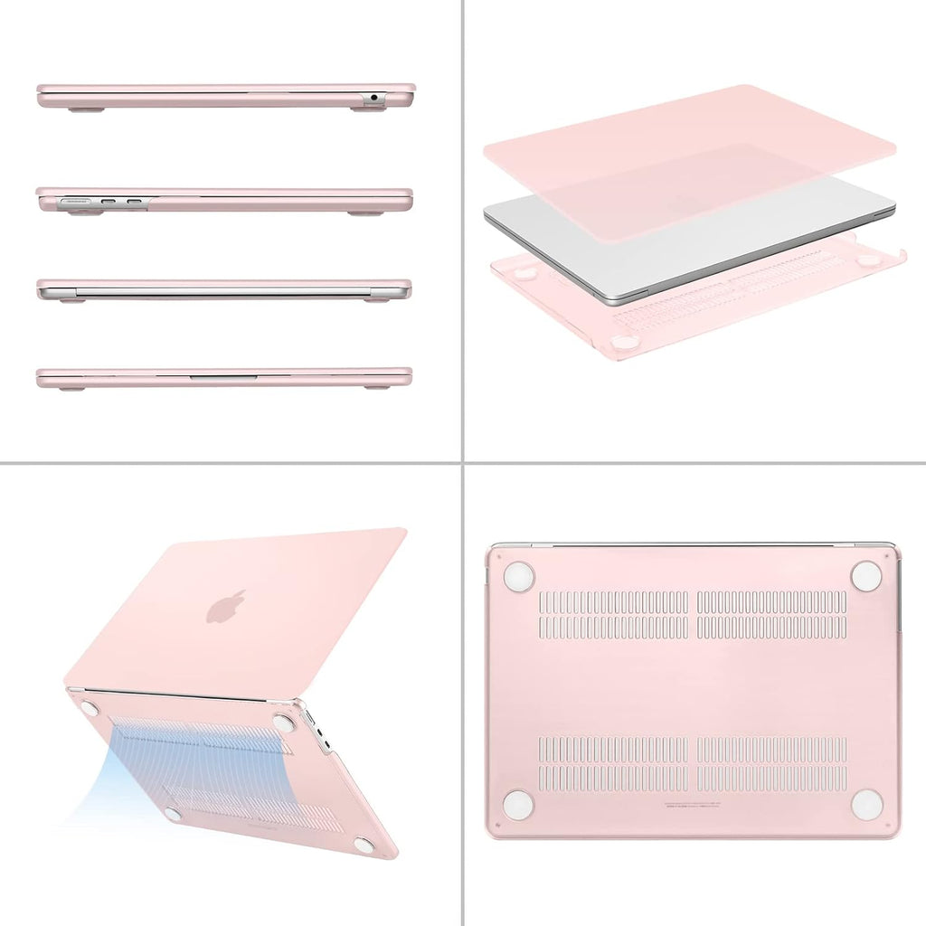 MOSISO Compatible with MacBook Air 13 inch Case 2025 2024 2023 2022 M4 A3240 M3 A3113 M2 A2681, Plastic Hard Shell&Keyboard Cover&Screen Film&Type C for MacBook Air 13.6 inch Case, Chalk Pink