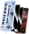 OneFish Screen Protector Privacy for iPhone 14Pro/15, Anti-Spy Tempered Glass Private, Edge Protection Screen Protector with Installation Frame, 9H Glass Scratch Resistant,2Pack.