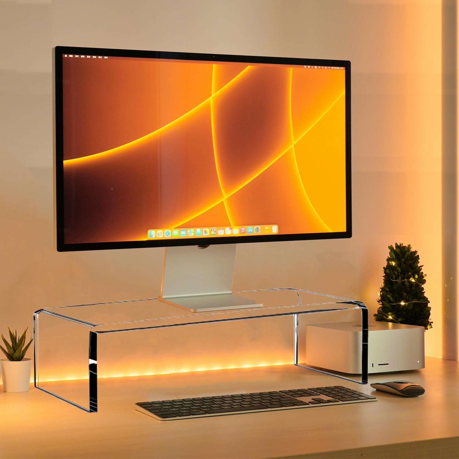 Clear Acrylic Monitor Stand Riser 20", Laptop Keyboard Cover cat Proof, Keyboard Protector Anti-Cat Prevent Cats from Touching Keyboard, Clear Monitor Riser for Keyboard Storage