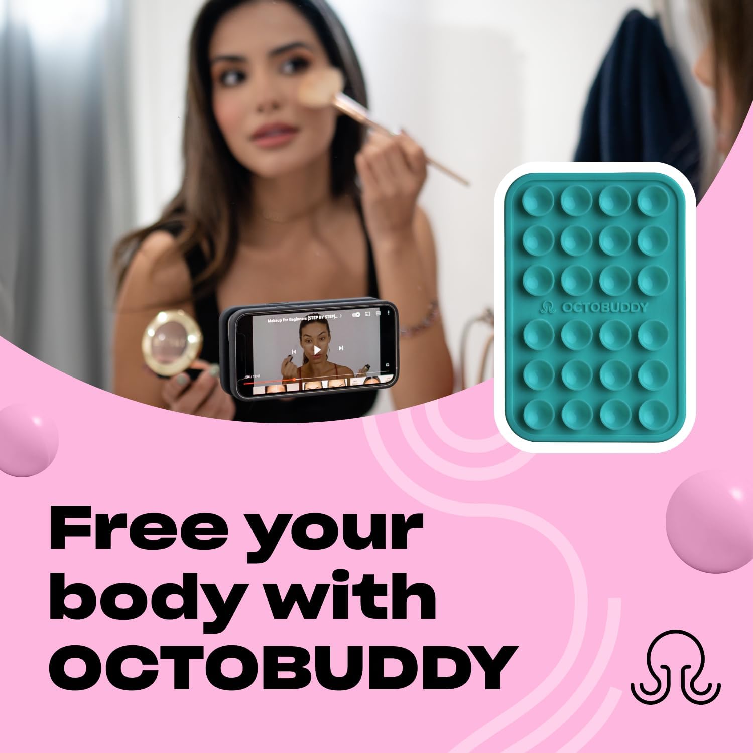 Classic MAX - Silicone Suction Phone Case Adhesive Mount - Hands-Free, Strong Grip Holder for Selfies and Videos - iPhone and Android Compatible - 2.6″ x 3.9″, Turquoise