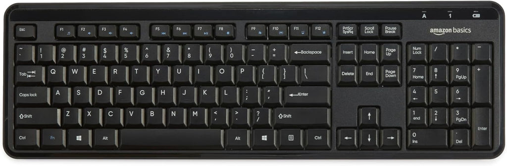 Amazon Basics 2.4GHz Wireless Keyboard and Mouse Combo, Quiet and Compact US Layout, Unifying USB Receiver, Black