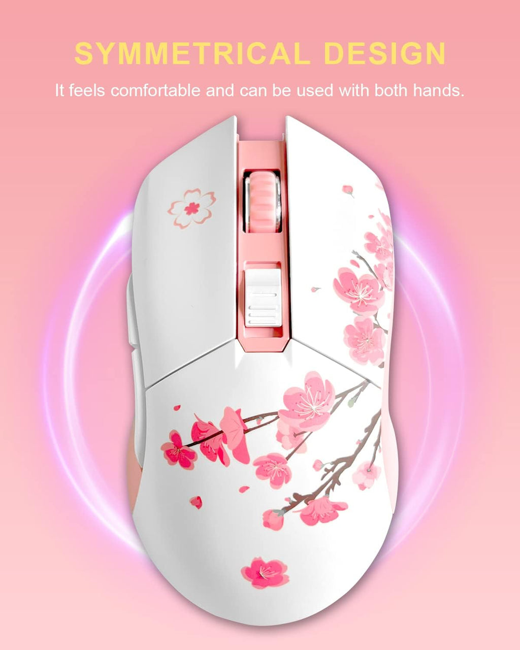 DAREU Sakura Pink Wireless Wired Gaming Mouse, Dual-Mode Rechargeable 6 Programmable Buttons,10K DPI,RGB and 7 Adjustable DPI Levels up to [150IPS] [1000Hz Polling Rate] for PC Notebook Mac