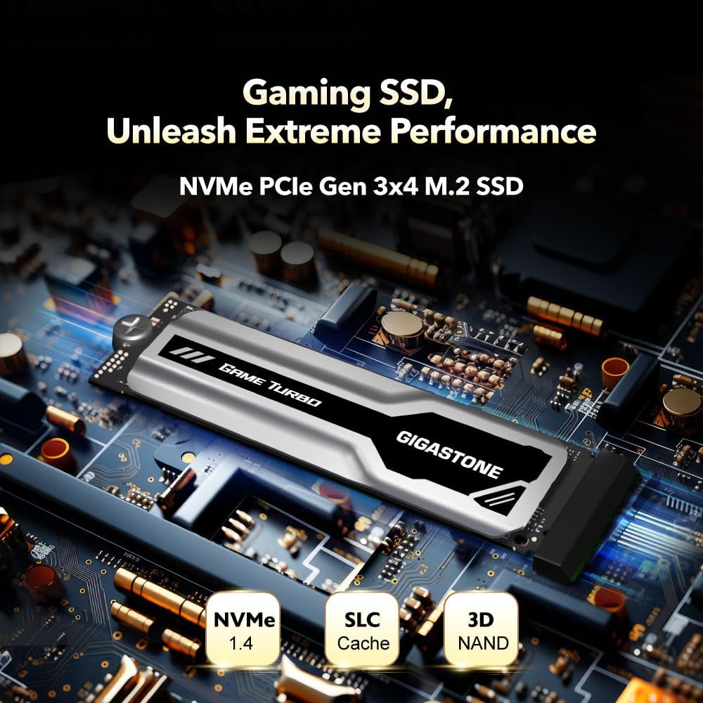 Gigastone M.2 SSD 500GB PCIe 3.0 NVMe SSD 3,000MB/s Internal Gaming Solid State Hard Drive Turbo Speed Heatsink Cooling Heat Dissipation PC Laptop Storage for Gamers Video Editing Creators
