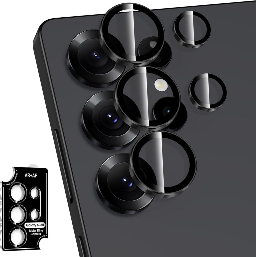 for Samsung Galaxy S25 Ultra Camera Lens Protector, Individual Metal Ring Tempered Glass Lens Cover, [Strong Adsorption] Scratch Resistant Ultra-Thin HD Clear Lens Cover, 1 Set-Black Ring