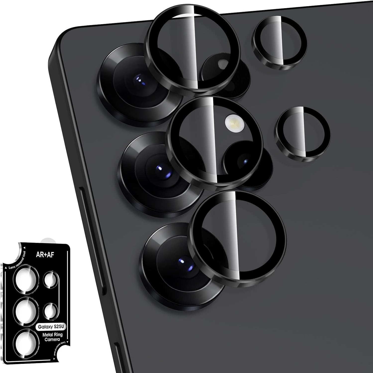 for Samsung Galaxy S25 Ultra Camera Lens Protector, Individual Metal Ring Tempered Glass Lens Cover, [Strong Adsorption] Scratch Resistant Ultra-Thin HD Clear Lens Cover, 1 Set-Black Ring