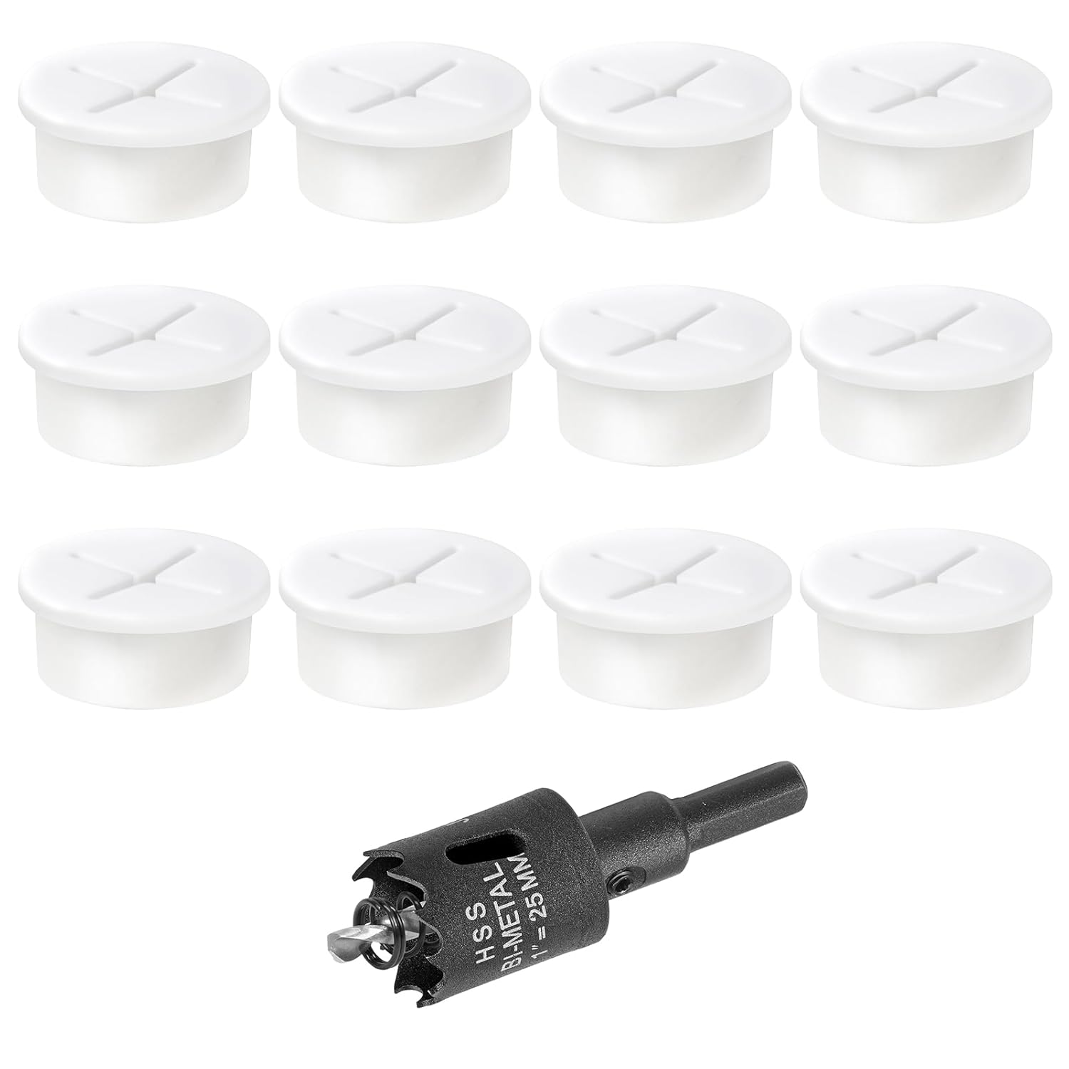 1" White Desk Grommet, JTemgle Flexible Cable Grommet with Bi-Metal Hole Saw Cross Rubber Cable Hole Cover Wire Organizer Caps Desktop Cord Management for Home Office TV Stands Tabletops, 13 Pieces