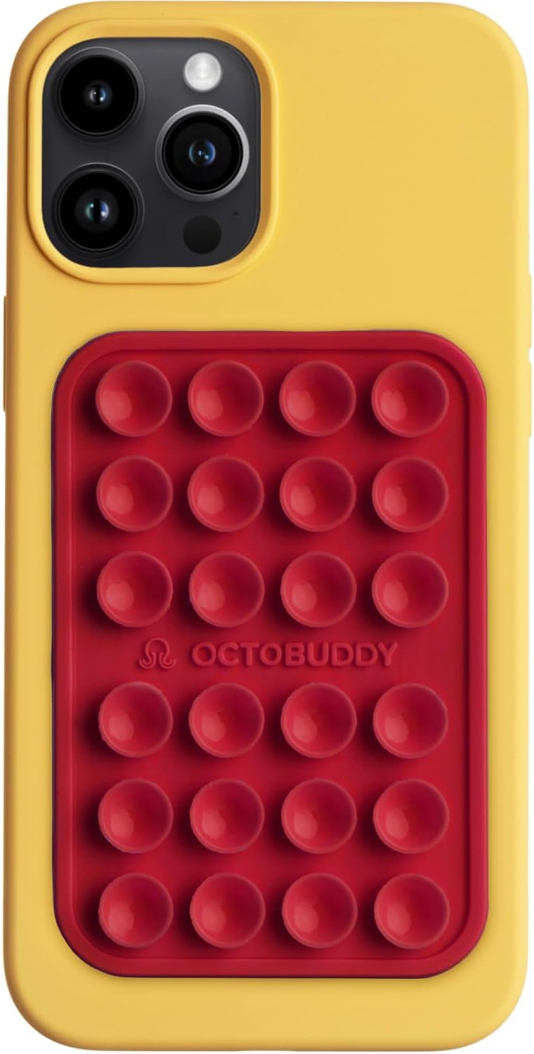 Classic - Silicone Suction Phone Case Adhesive Mount - Hands-Free, Strong Grip Holder for Selfies & Videos - iPhone & Android Compatible - 2.25″ x 3.25″, RED