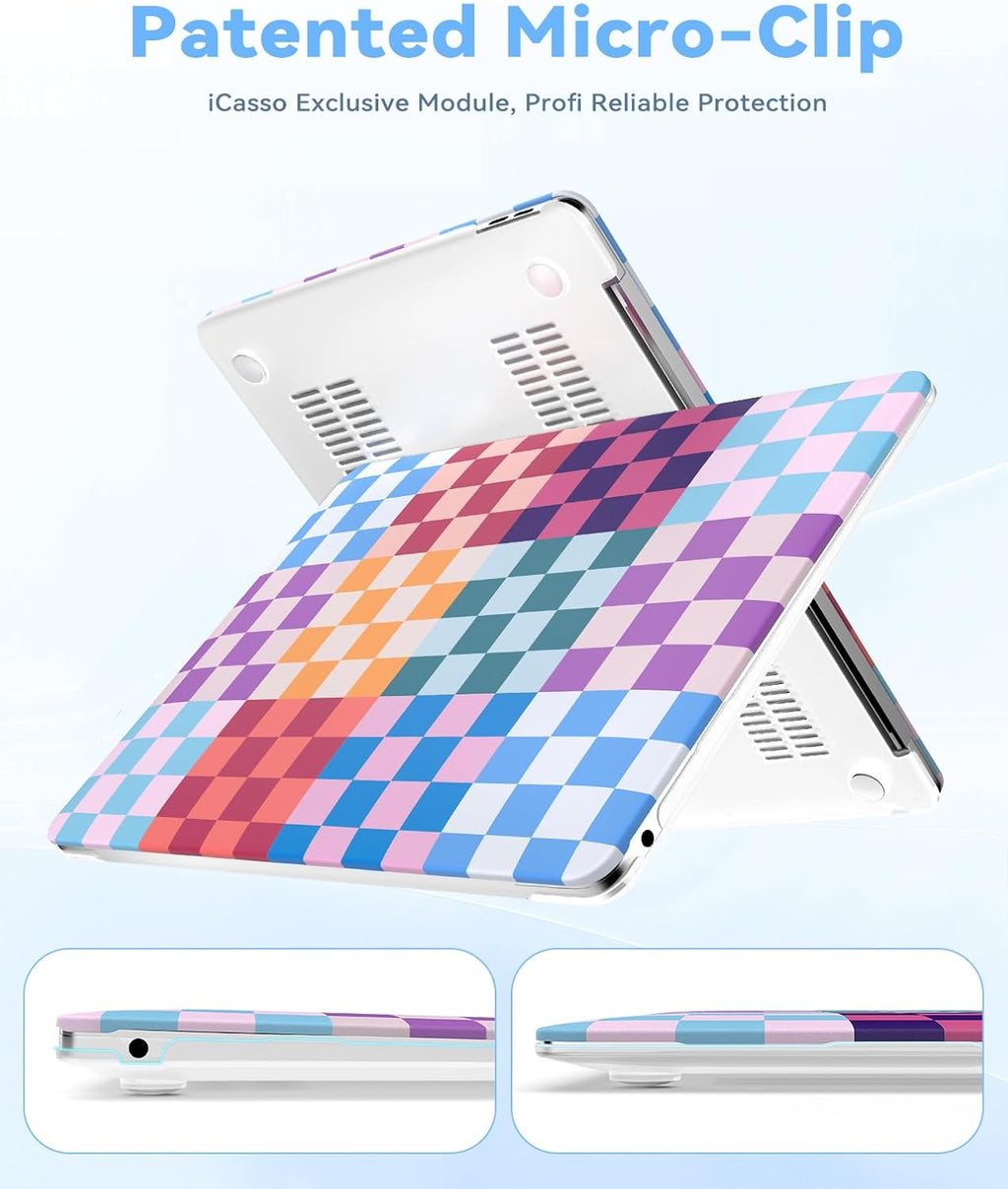 iCasso Compatible with MacBook Air 13 inch Case 2020-2018 Release M1 A2337 A2179 A1932, Colorful Checkerboard Protective Hard Shell Case +Keyboard Cover + Screen Protector-Dopamine Checkerboard