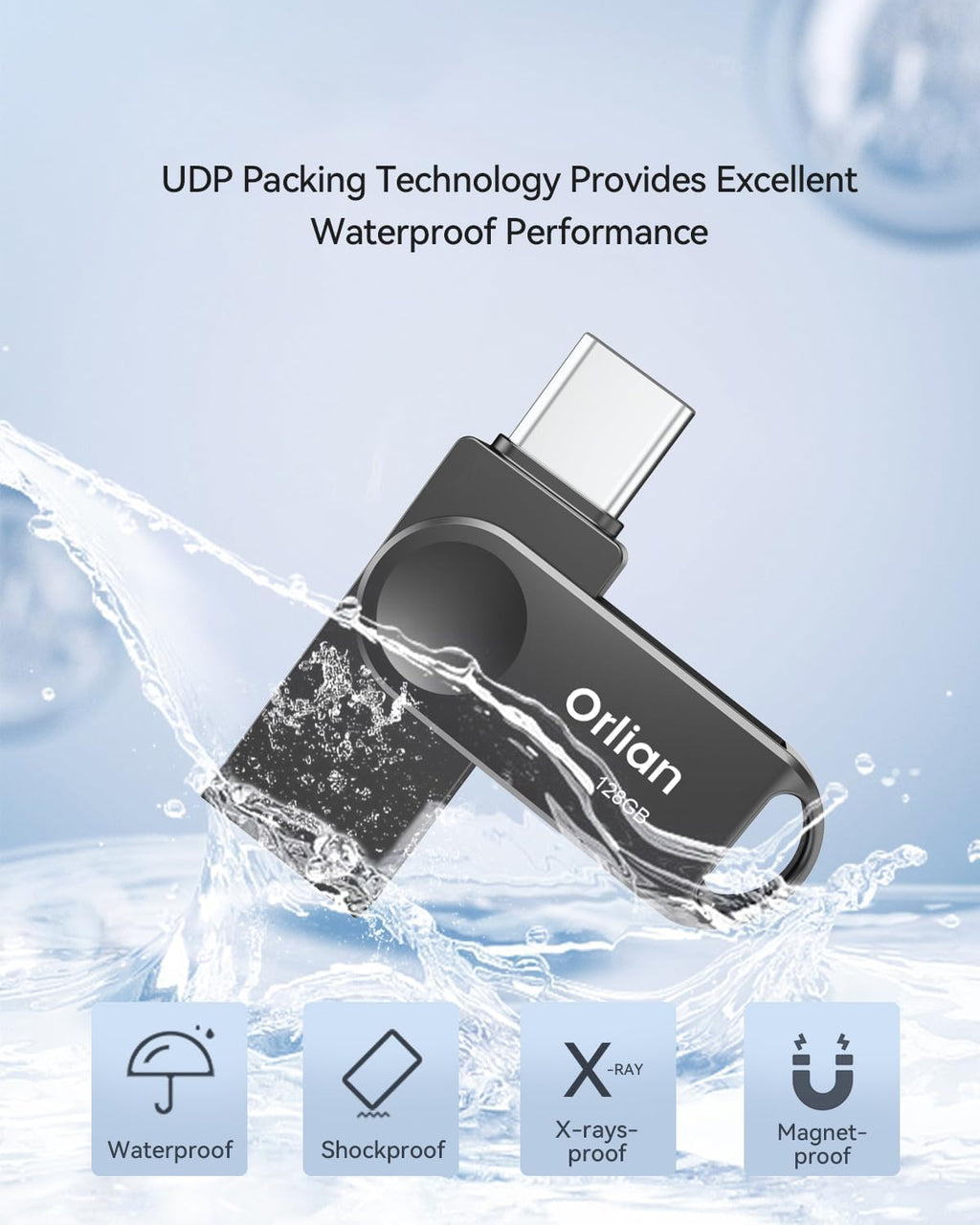 128GB 2-Pack USB C Flash Drive, Dual Drive USB 3.0 and Type C Thumb Drive Up to 110MB/s Read Metal Waterproof Portable for PC Laptop Tablet Android Smartphone iPhone 15 and More, Black