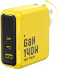 AOHI Youth 140W GaN+ USB C Charger 100W Laptop Fast Charger PD3.1 PPS 3-Port USB C Wall Charger Power Adapter for MacBook Pro 16'', Dell XPS, iPhone 16/15 Pro Max, iPad Pro, Tablet, Chromebook, Yellow