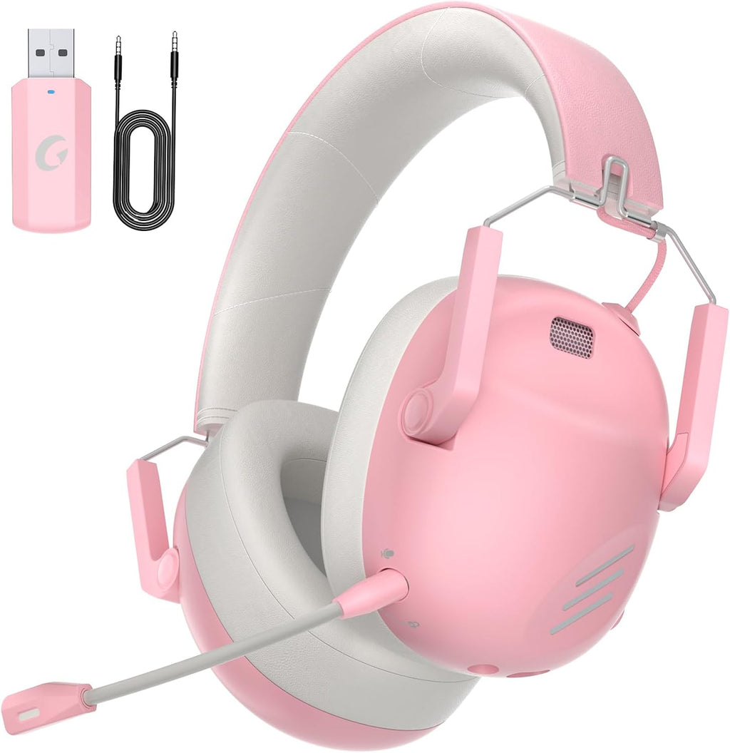 Wireless Gaming Headset for PS5, PS4, PC, NES, Bluetooth 5.3 Gaming Headsets Wireless with Noise Canceling Microphone, Gamer Headphones for Nintendo Switch, 50H Battery - Pink